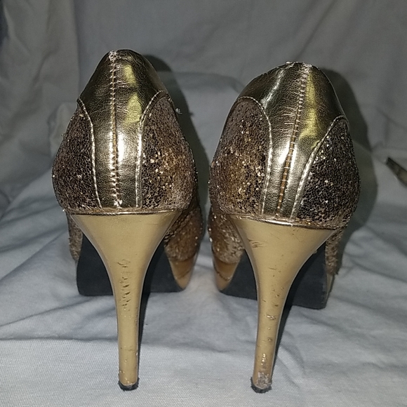 Baby Phat Shoes Gold Sparkle Platform Heel Sz 8 - Picture 5 of 7